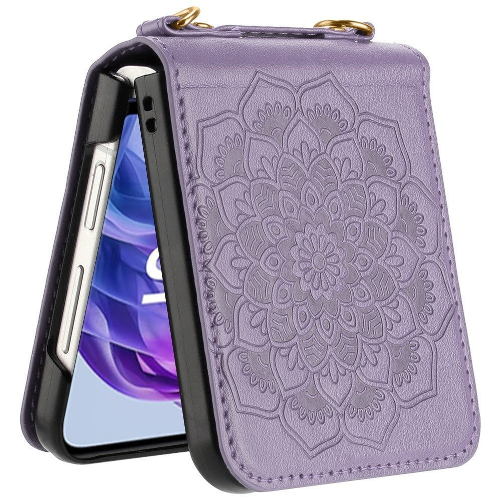 Phone Case Floral PU Leather Cover with Detachable Crossbody Lanyard for Motorola Razr and Razr Plus 2024