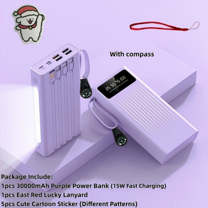Power Bank for Camping, 10000-30000mAh with 15W Charging, Four-in-One Cable and Four-Mode Camping Light