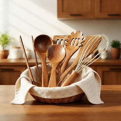 Kitchen Utensils by JIASING, 3-, 5- or 7-Piece Wood Spoon, Spatula, Ladle and Egg-Beater Set Options