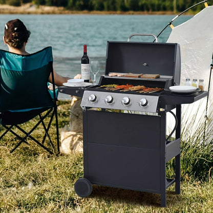 Propane Gas Grill Stainless Steel 3 & 4 Burner Outdoor BBQ Grill with Side Burner, Grill Cover & 344 Sq In Cooking Surface