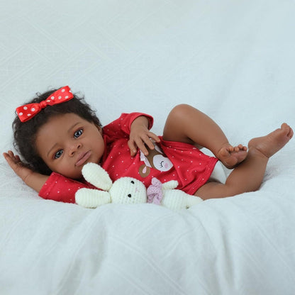 Reborn Doll, 20-Inch Cloth-Body Figure with Vinyl Limbs, Hand-Implanted Curly Hair and Gray Outfit