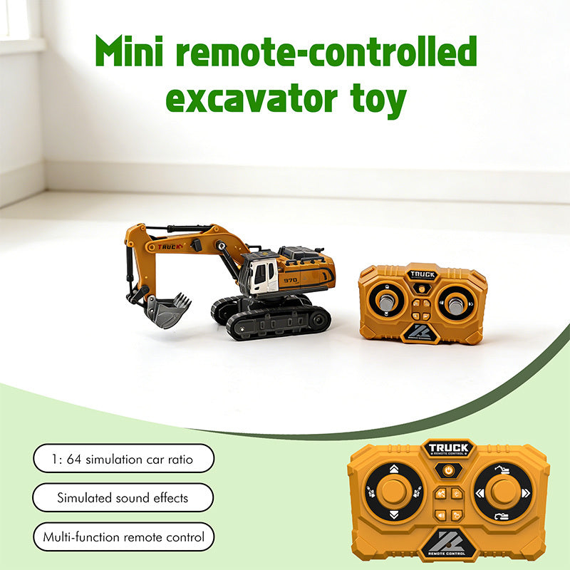 Remote Control Excavator Toy Set for Kids with Metal Shovel Bucket LED Lights & 1200mAh Rechargeable Battery