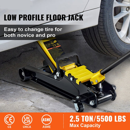 2.5 Ton Low Profile Floor Jack Compact Alloy Steel – Sport Car Lift with Single Cylinder Pump, 3.35–14.96" Lift Range