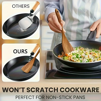 Wooden Kitchen Utensil Set 10 Piece – Nonstick Safe Cooking Spoons, Ergonomic Handle, Heat Resistant Wood Kitchen Tools