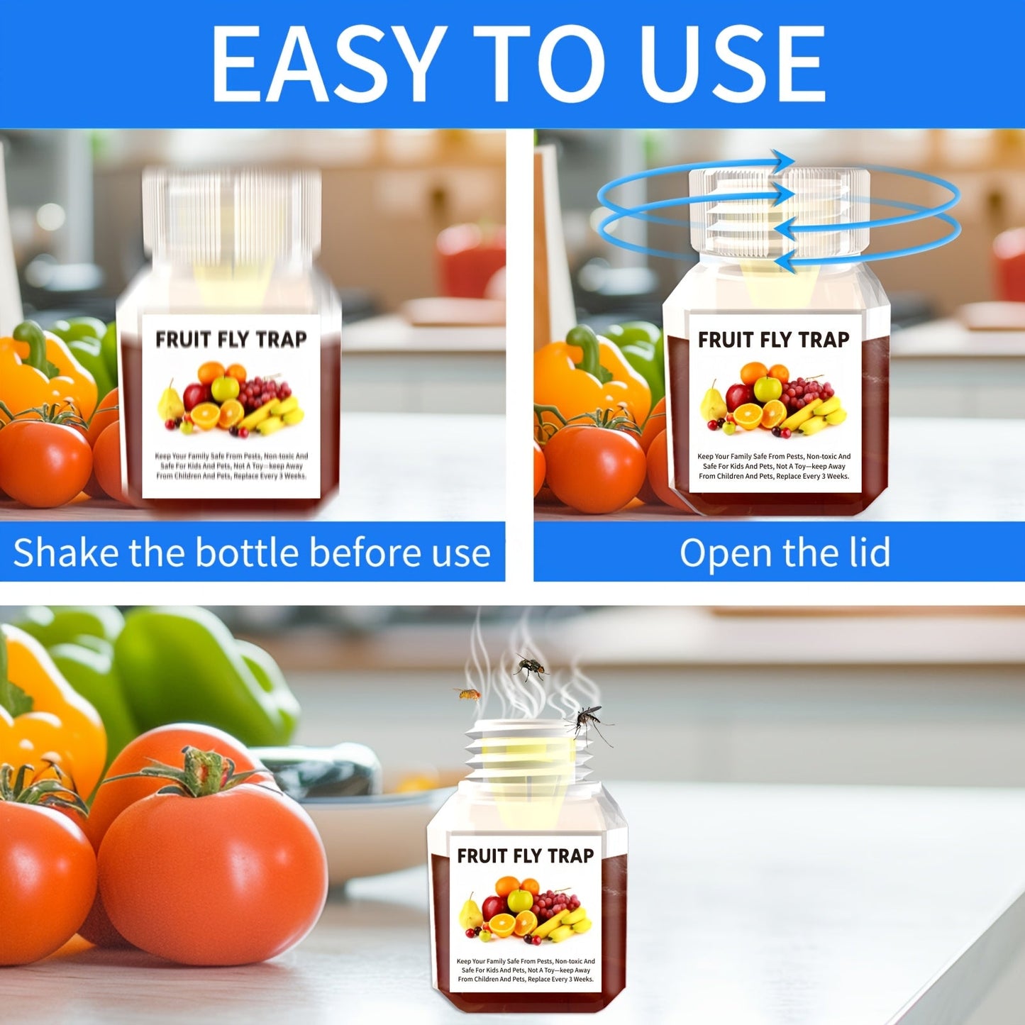 Fruit Fly Trap Indoor Sticky Flying Insect Catcher Bug Trap for Kitchen Home Plant Gnat Whitefly Fungus Gnat Pest Control