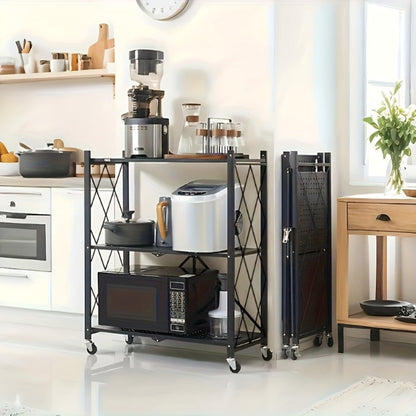 Heavy Duty Storage Rack with Wheels 3-Layer Foldable Metal Shelving Unit 750 LBS Capacity, Rolling Utility Cart for Garage Kitchen Pantry