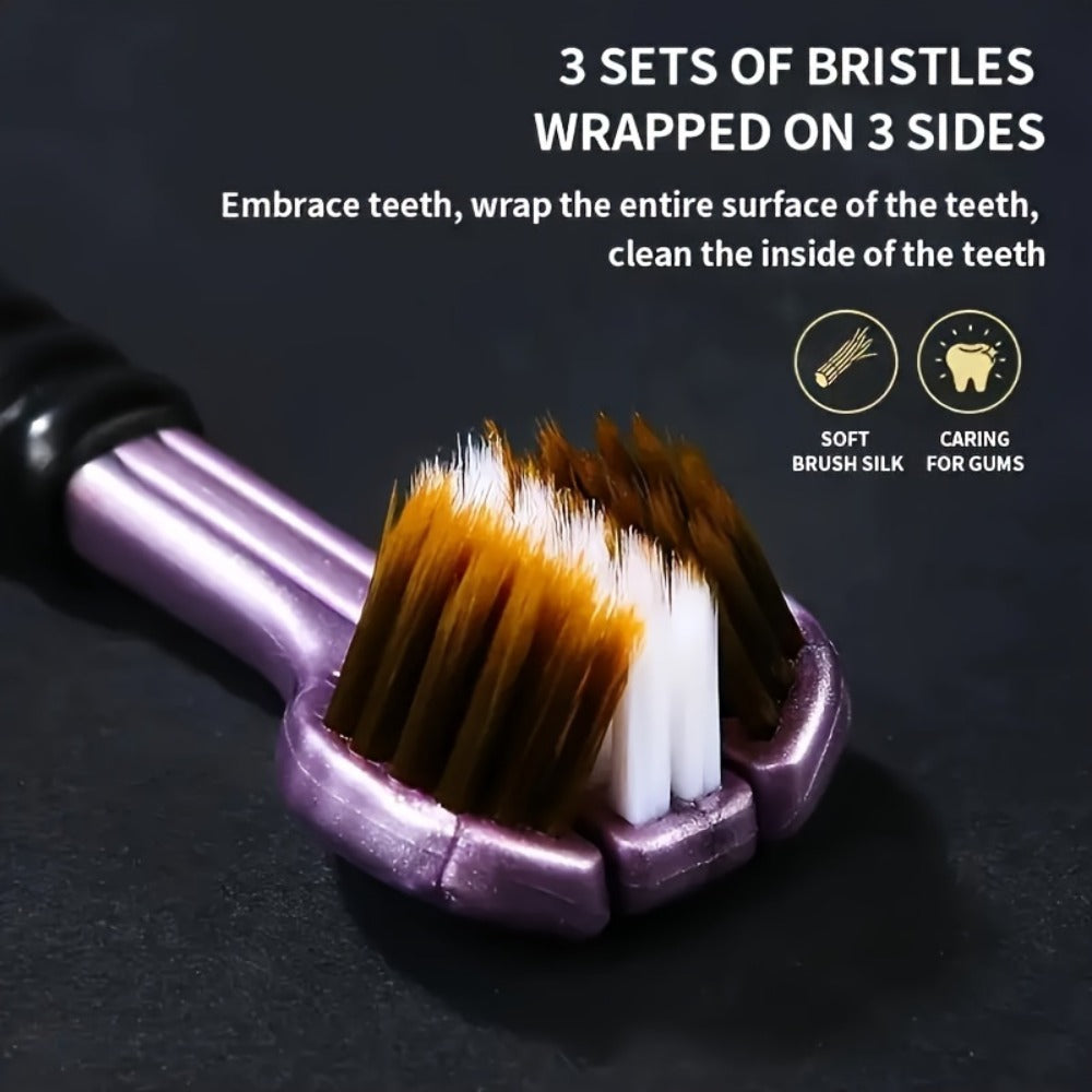 360 Toothbrush 2-Pack, Three-Head Design with & Hard Nylon Bristles, 360° Cleaning, Tongue Coating Removal