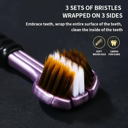 360 Toothbrush 2-Pack, Three-Head Design with & Hard Nylon Bristles, 360° Cleaning, Tongue Coating Removal