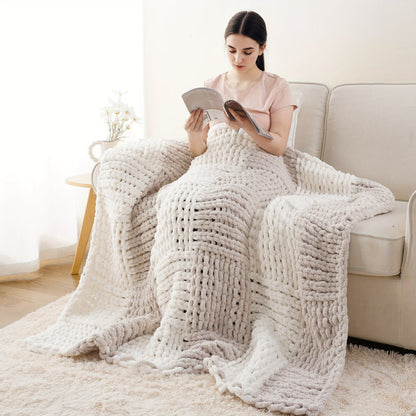 Chunky Chenille Cable Knit Throw Blanket, 350-400gsm Crochet Throw for Sofa, Bed & Couch, Vintage Patchwork