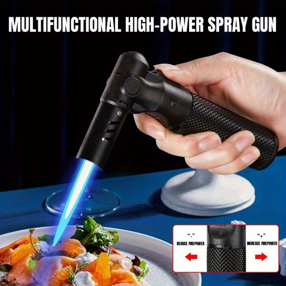 Angled-Nozzle Torch Lighter with Knurled Cylindrical Grip, Standing Body and Three Finish Options
