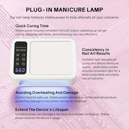 Sun-D5 Dual-Hand UV/LED Nail Lamp with 108-Bead Label, Removable Base, LCD and Four Timers