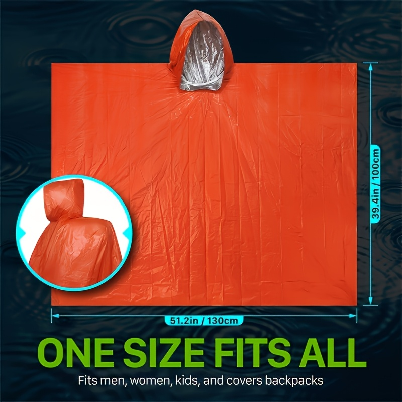 Emergency Mylar Survival Blanket Poncho 6-Pack | Waterproof Windproof Thermal Foil Space Blanket with Hood | Retains 90% Body Heat |