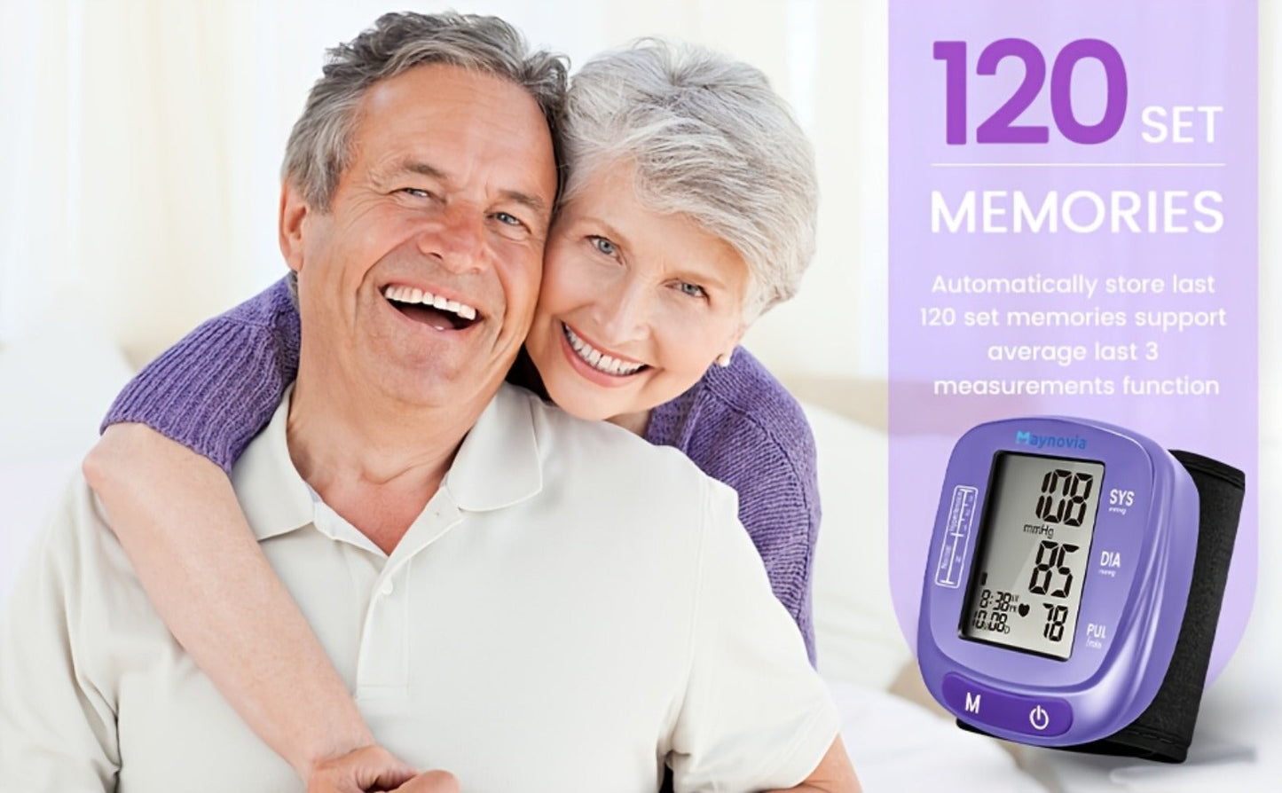 Blood Pressure Monitor Wrist Cuff with Oximeter Fingertip, Digital BP Machine Home Use, 120 Memory