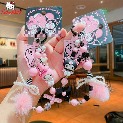 Kawaii Beaded Phone Chain Keychain Sanrio Kuromi My Melody Anime Backpack with the Listed Color, Size or Set Options for Everyday Carry