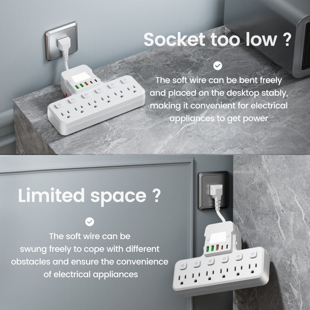 Desktop Power Strip 11-in-1 with 6 AC Outlets 3 USB-A 2 USB-C Ports 6 Individual Switches for an Everyday Personal Care Routine