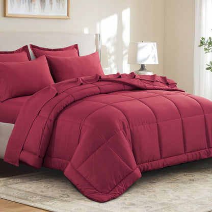 7 Piece Comforter Set Luxury Soft Fluffy Bedding All Season Bed in a Bag with Comforter Fitted Sheet Flat Sheet Pillowcases Hypoallergenic