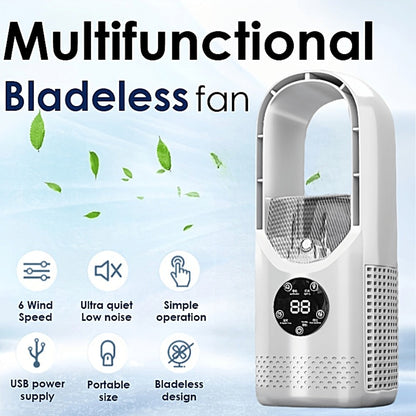 Portable Fan USB-Powered Bladeless Tower Model with Water Mist, Remote, Touch Controls and LED Light