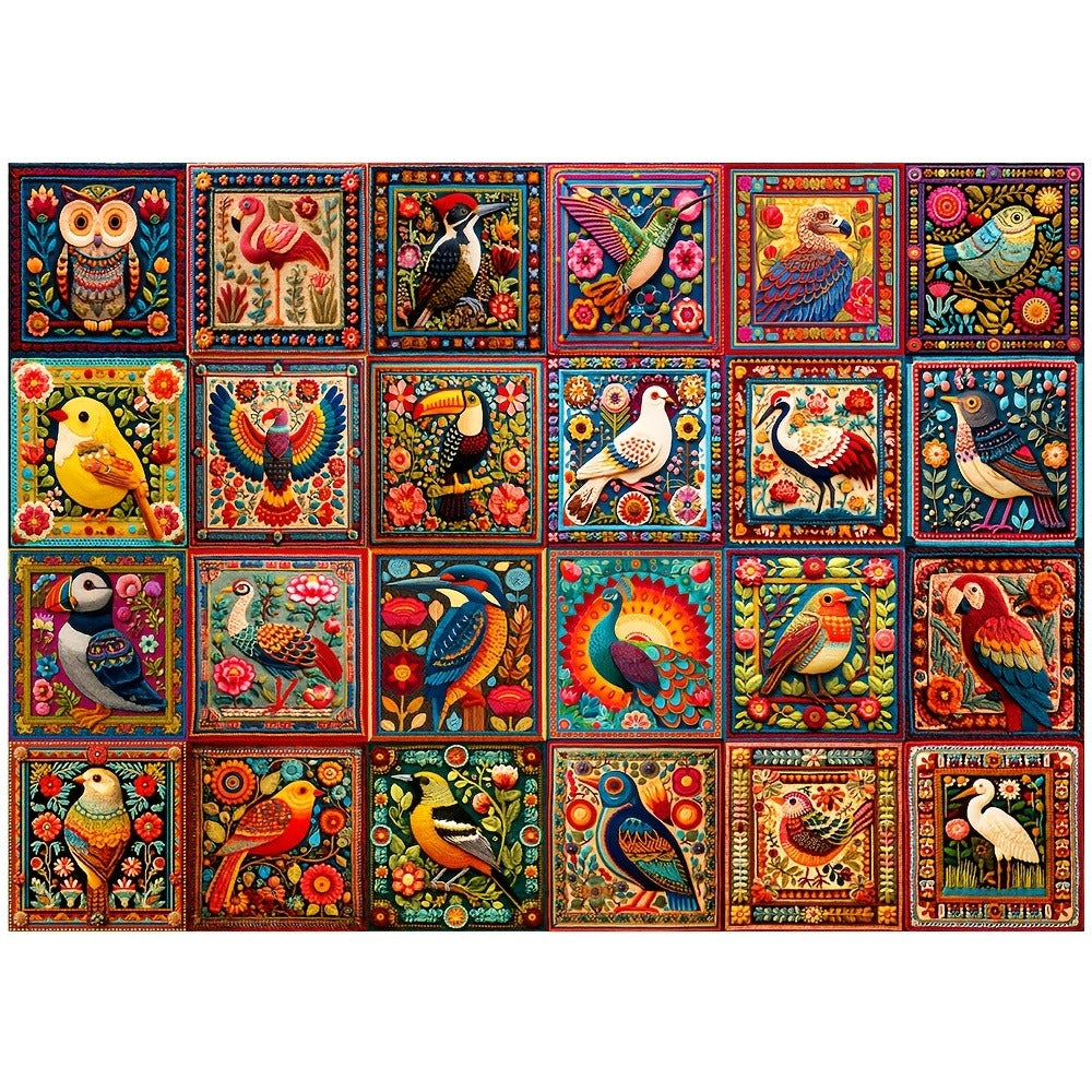 1000 Piece Bird Puzzle for Adults Bird Crochet Design – Challenging Animal Jigsaw with Letters on Back, Family Game Night Home Decoration