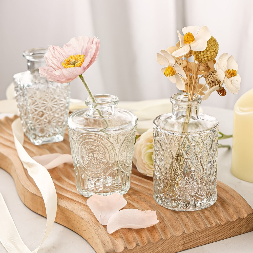 Glass Bud Vases Set of 64 Small Clear Flower Vases for Centerpieces Wedding Table Decor Rustic Vintage Home Decoration Multi-Size Mini Vase