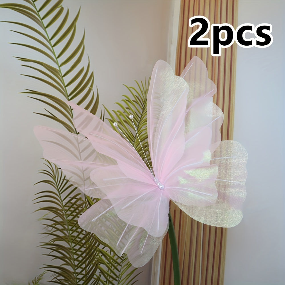 3D Artificial Butterfly Decorations 2pcs – Realistic Featherless Fake Butterflies for Wedding, Home, Garden & Party Decor | No Electricity