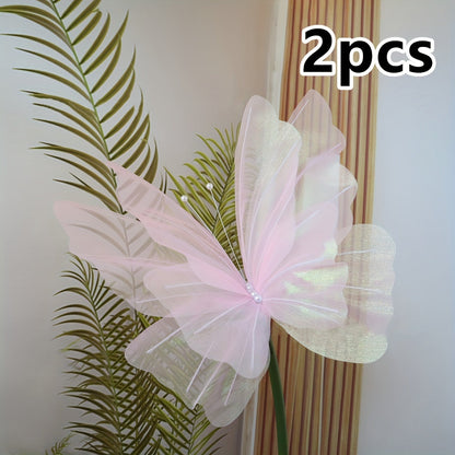 3D Artificial Butterfly Decorations 2pcs – Realistic Featherless Fake Butterflies for Wedding, Home, Garden & Party Decor | No Electricity