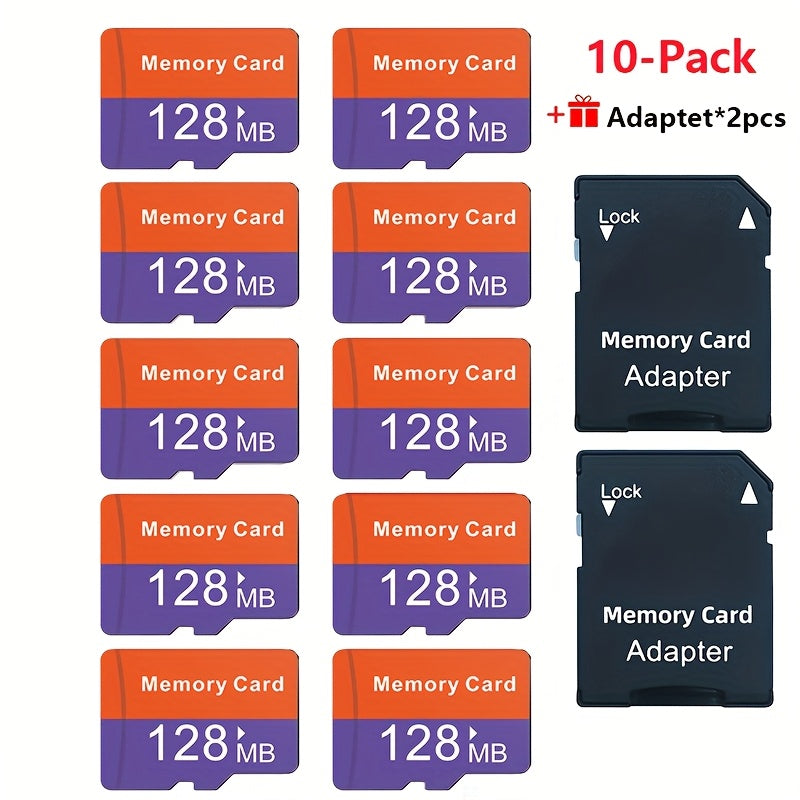 JUANWE MicroSD Memory Card 10-Pack in 128MB, 256MB or 512MB Capacity Options with Two Full-Size SD Adapters