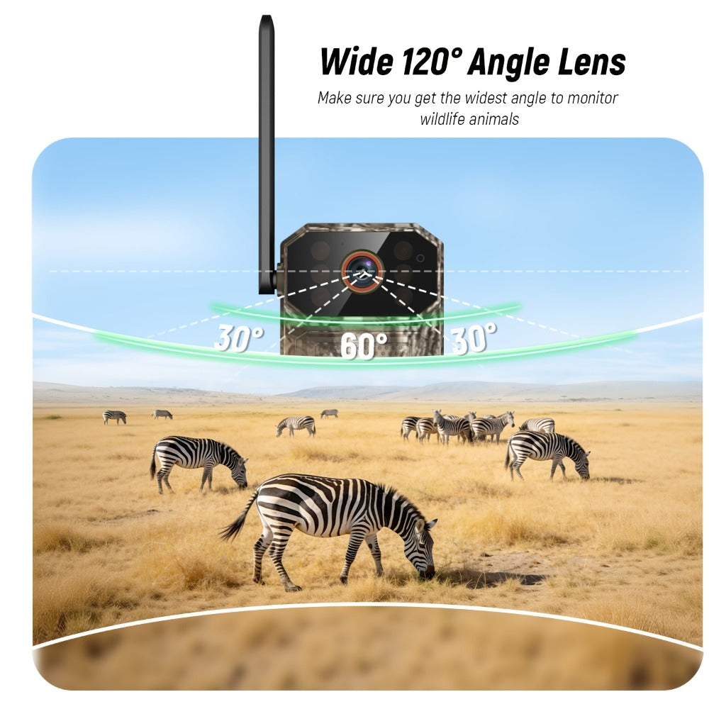 4G LTE Cellular Trail Camera with Solar Panel, 4K Wildlife Monitoring Camera, PIR Motion Sensor, Infrared Night Vision