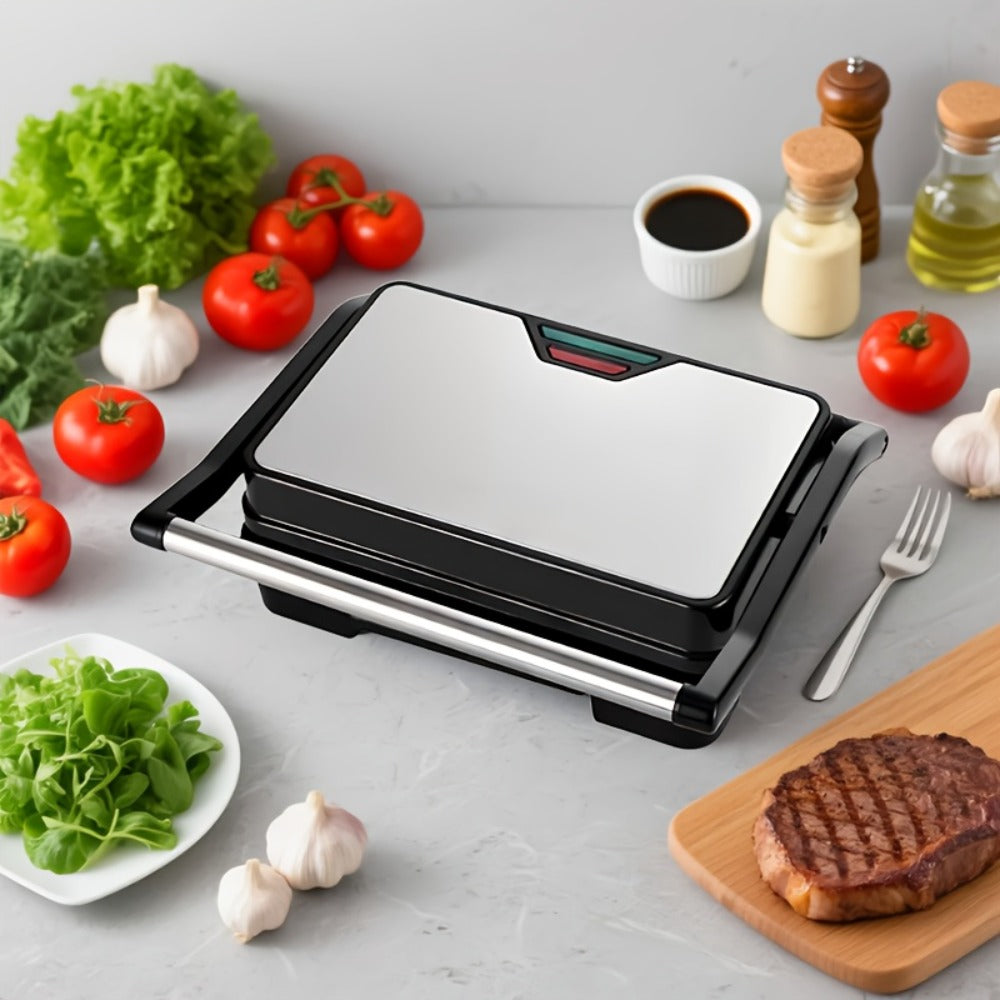 Electric Panini Press Grill Double-Sided Heating Sandwich Maker Waffle Iron Steak Grill Indoor for Grilling, Camping and Outdoor Meals