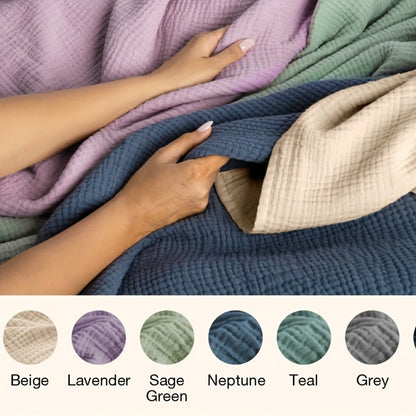 Muslin Blanket 100% Cotton 6-Layer, Breathable Gauze Throw for Couch & Bed, All Season, 13 Colors