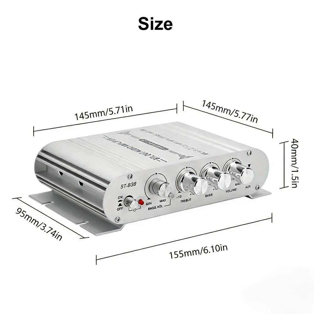 400 Watt 2.1 Channel Car Audio Stereo Amplifier, 12V Class A/B HIFI Power Amp with RCA & AUX Input, Subwoofer Output, Cast Iron Build