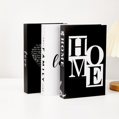 Decorative Book Set 3pcs Fake Books with HOME FAMILY LOVE Design – Elegant Black Minimalist Faux Books for Shelf Decor Living Room Coffee