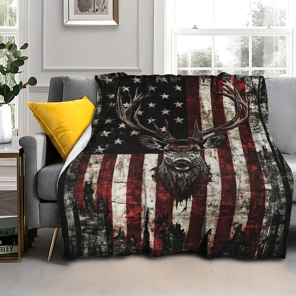 Deer Pattern Flannel Throw Blanket 200-250GSM, for Sofas, Beds and Everyday Home Comfort, with the Listed Configuration