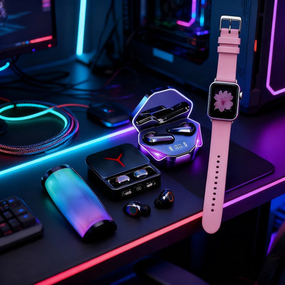 Gaming Headset Bundle Set Glowing LED Headphones Bluetooth Speaker Wireless Earbuds Surround for an Everyday Personal Care Routine