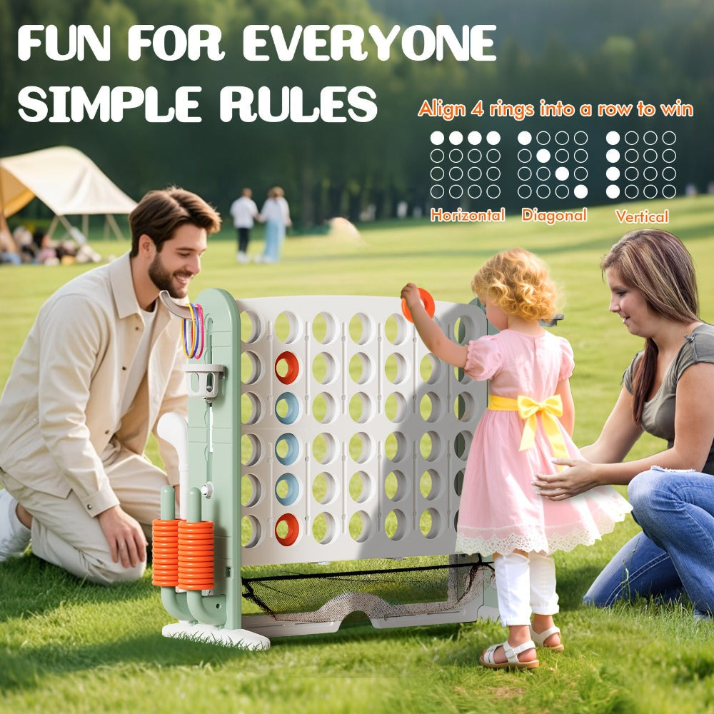 4-in-1 Giant Connect Four Game Set for Kids & Adults, Adjustable Height with Basketball Hoop, Golf Putting
