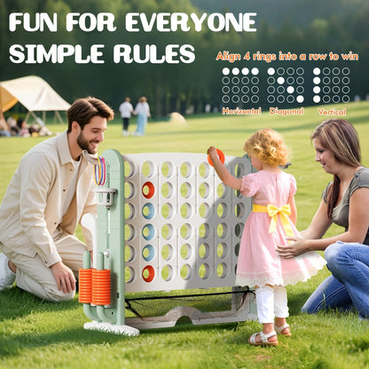 4-in-1 Giant Connect Four Game Set for Kids & Adults, Adjustable Height with Basketball Hoop, Golf Putting