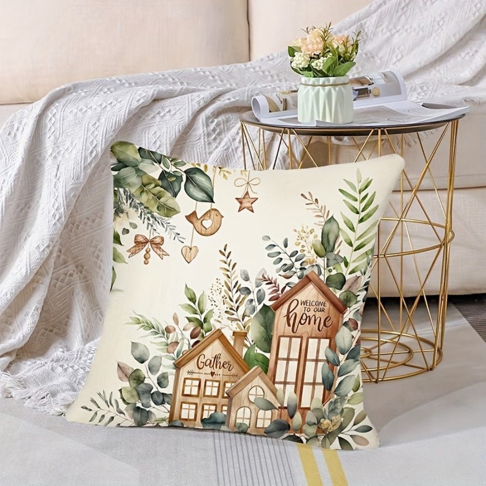 Eucalyptus Leaf Pillow Covers Set of 4 Farmhouse Style White Gray Decorative Throw Pillow Cases – 18x18 Inch Indoor Outdoor Sofa Chair