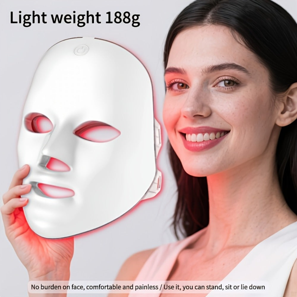 LED Light Therapy Face Mask 7 Color Photon Skin Rejuvenation - Acne Treatment Wrinkle for Bath Time, Home Spa and Personal Care