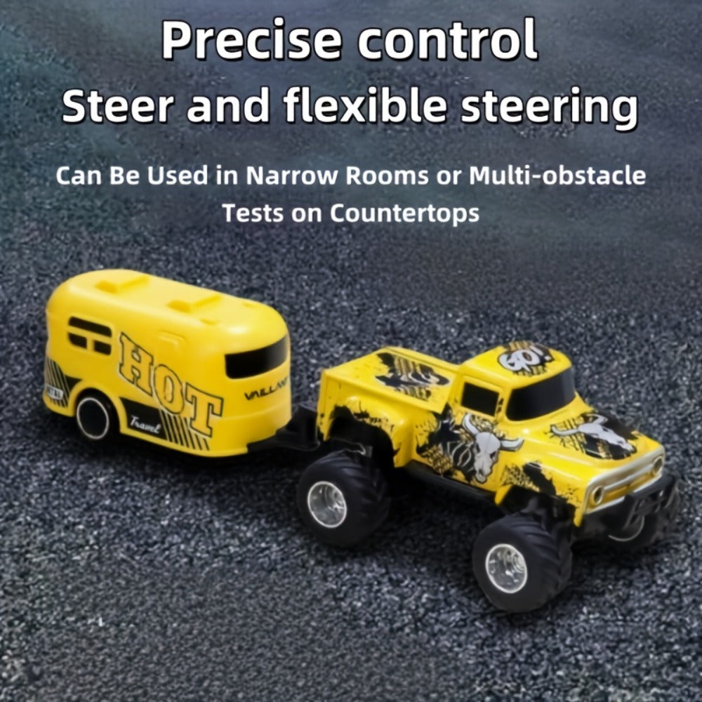 RC Monster Truck 1:64 Scale Alloy Shell with LED Lights, Multi-Control Modes, Adjustable Speed & Steering