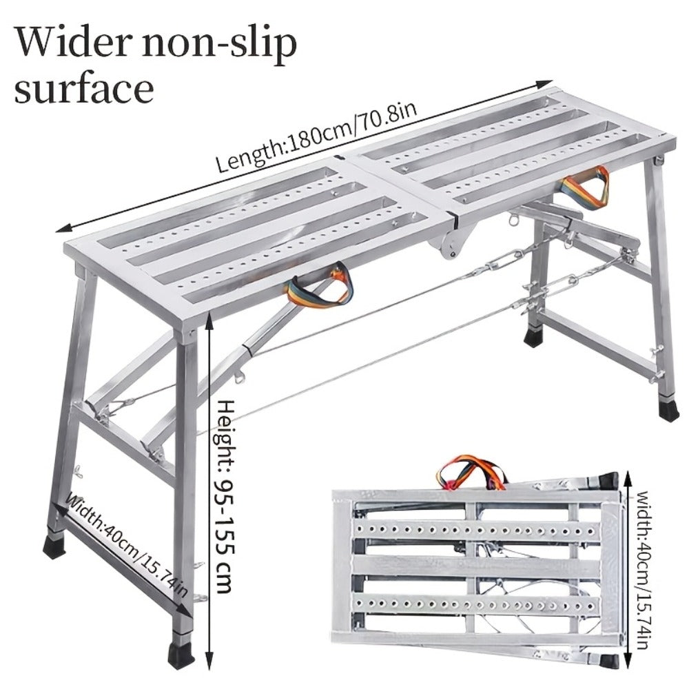 Folding Scaffold Step Stool Adjustable Height 39-79" Portable Steel Work Platform for Home Renovation Painting Car Washing RV Cleaning