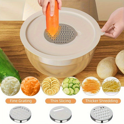 Stainless Steel Mixing Bowls with Airtight Lids 26pcs Set, 3 Grater Attachments, Bottoms, 7Qt 4Qt 2.5Qt 2Qt 1.5Qt 1Qt