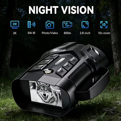 Night Vision Goggles 2K Ultra HD – 5W IR Binoculars with 2.8" IPS Screen, 10X Optical Zoom, 2600ft Range & 2000mAh Rechargeable Battery |