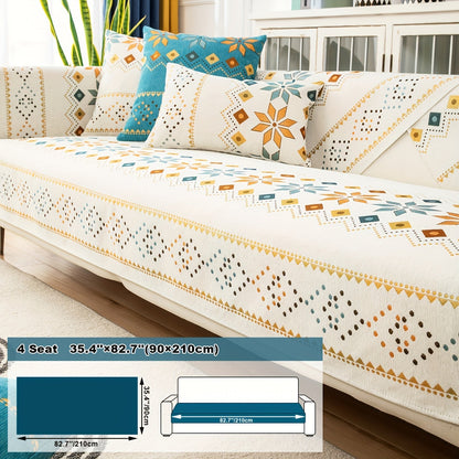 Sofa Cover Bohemian Border Panels for 2, 3 or 4-Seater Sofas and Backrest in Grey, White or Orange