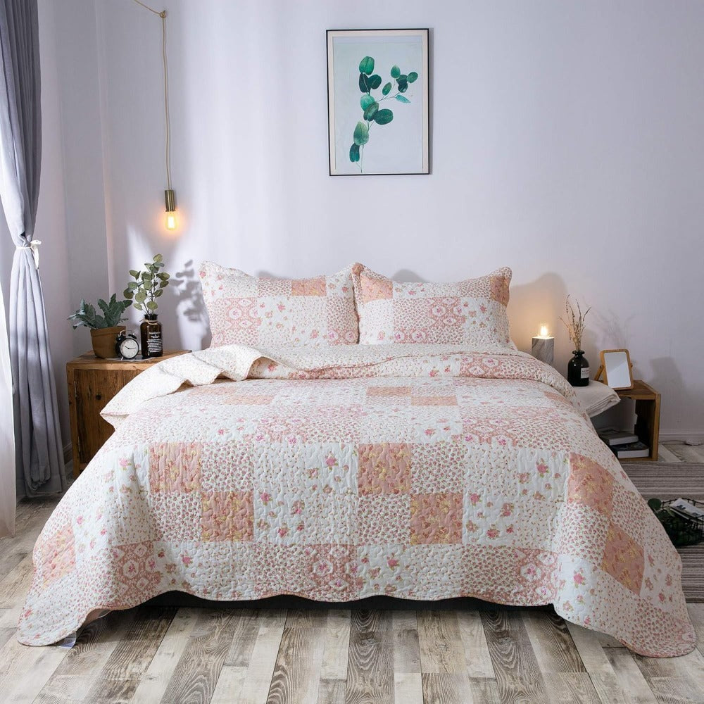 Floral Quilt Set Lightweight Bedspread Coverlet 2 or 3-Piece, All Season Hypoallergenic Breathable Paisley Patchwork Print Quilt for Bedroom