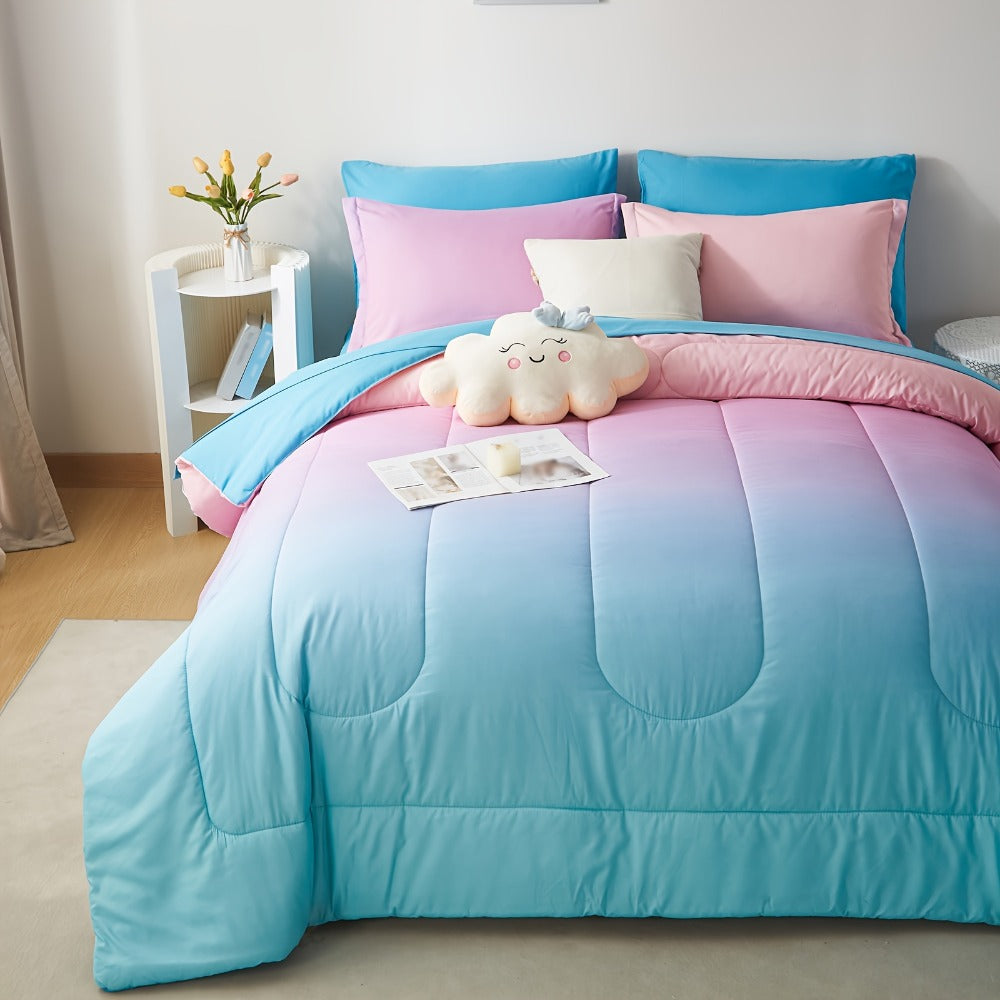 Rainbow Ombre 5- or 7-Piece Bed-in-a-Bag Set in Pink with Twin, Full, Queen and King Sizes