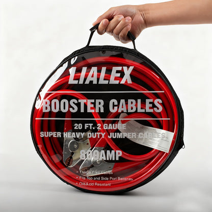 20-Foot Red and Black Jumper Cable Set with Four Clamps, Carrying Bag and 2-Gauge 800A Source Label