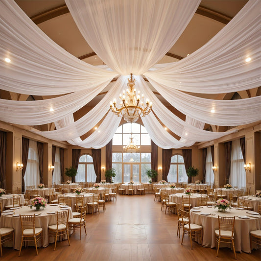 6-Pack Chiffon Ceiling Drapes for Wedding 63x118in – Sheer Polyester Backdrop Curtains with Rod Pockets for Wedding Arch, Party Stage