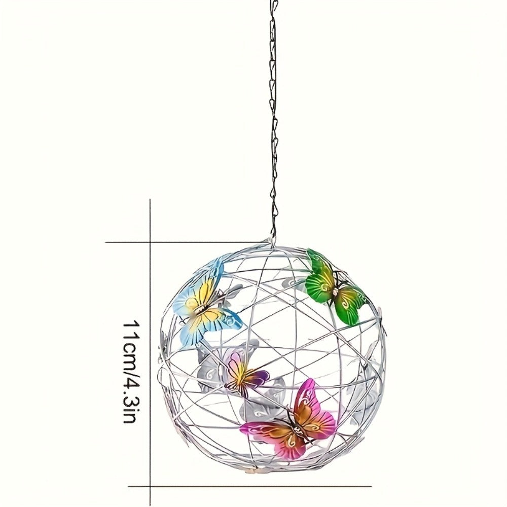 Solar Butterfly Lantern Outdoor Metal Iron Hanging Solar Light, Auto On at Dusk, White & Color Light