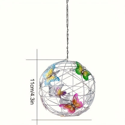 Solar Butterfly Lantern Outdoor Metal Iron Hanging Solar Light, Auto On at Dusk, White & Color Light