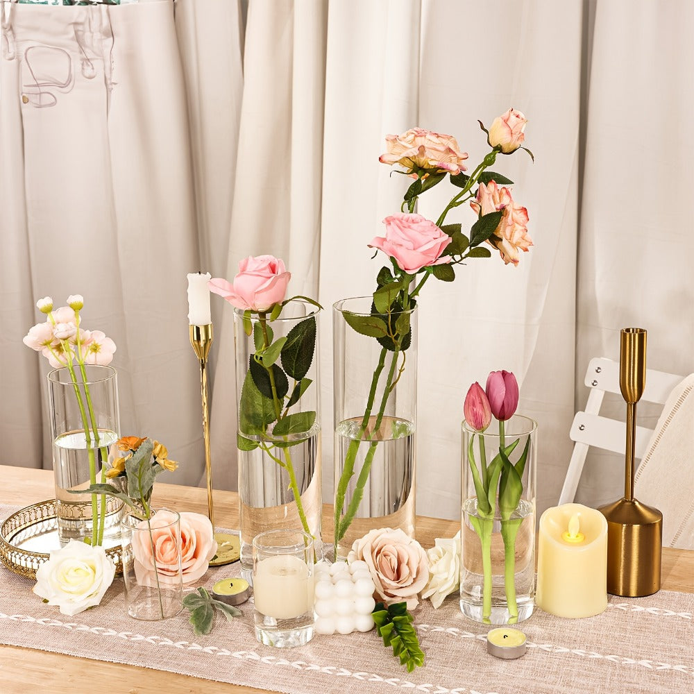 Clear Glass Cylinder Candle Holder Vases 12/24/36/48 Pcs, 4 6 8 10 Inch Tall Hurricane Floating Candle Vase