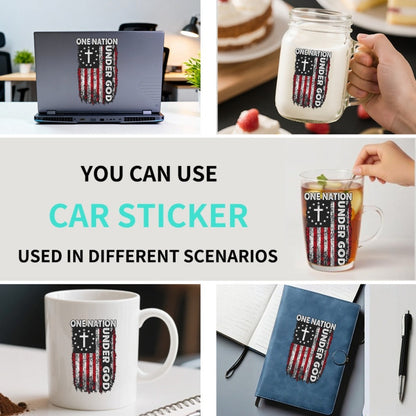 One Nation Under God Cross-and-Flag Decal in a 5.12-Inch Single-Piece Checkout Option for Cars